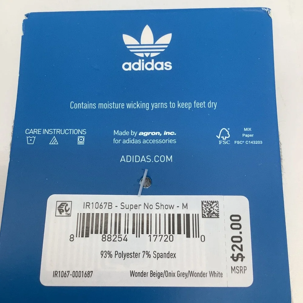 Adidas Super No Show Invisible Sneaker Socks 6 Pair Medium Beige Grey White NEW‎